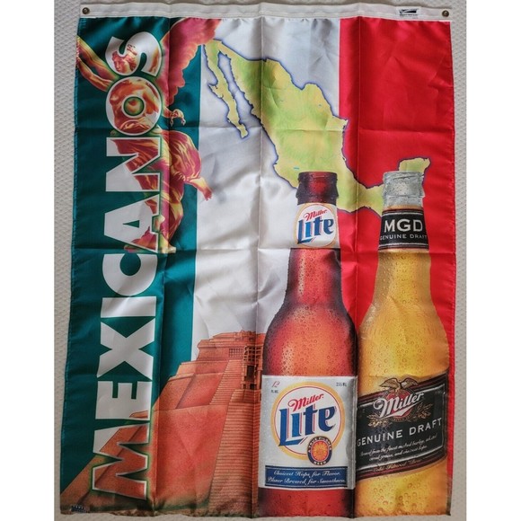 NEW Miller Light MGD Genuine Draft Mexicanos Acetate Flag Banner 47x36" USA - Picture 1 of 4